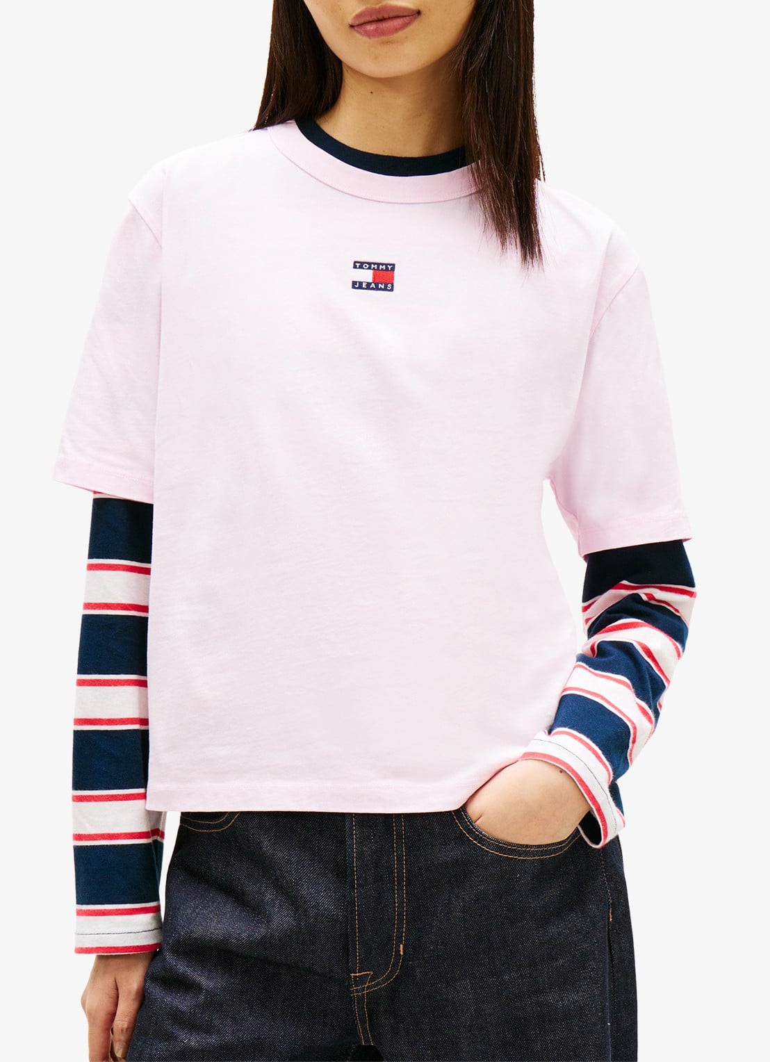 Tommy Hilfiger T-shirt met logo - detail lichtroze