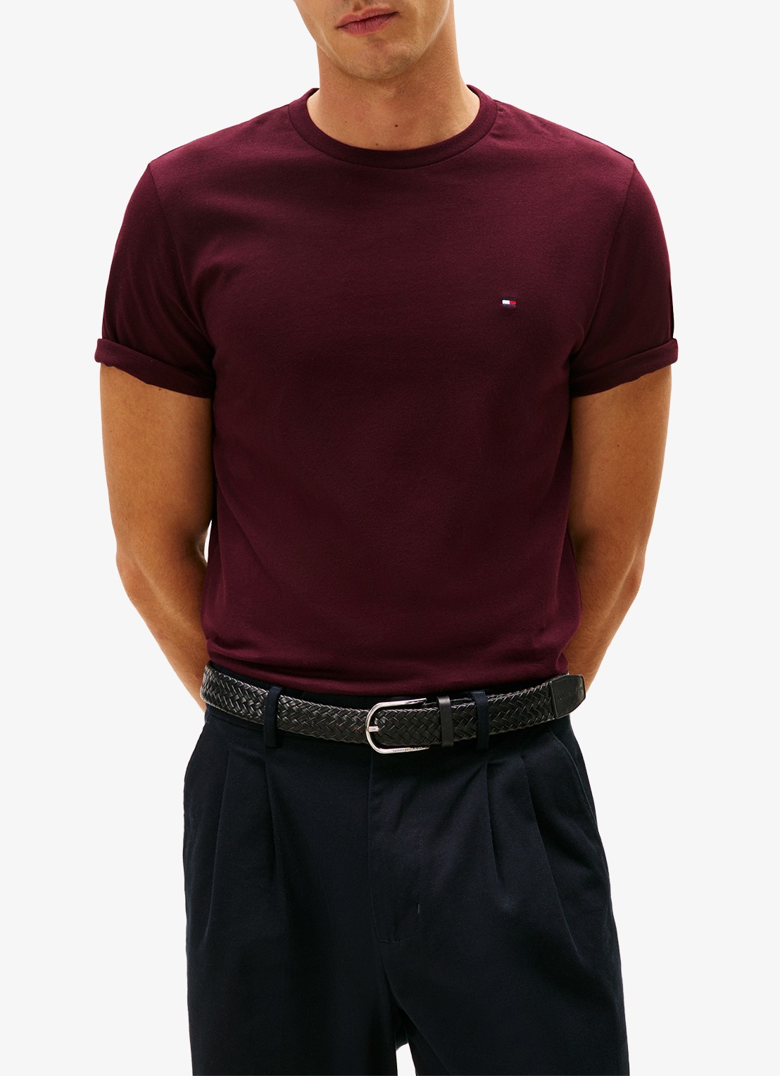 Tommy Hilfiger T-shirt met logo - detail bordeauxrood