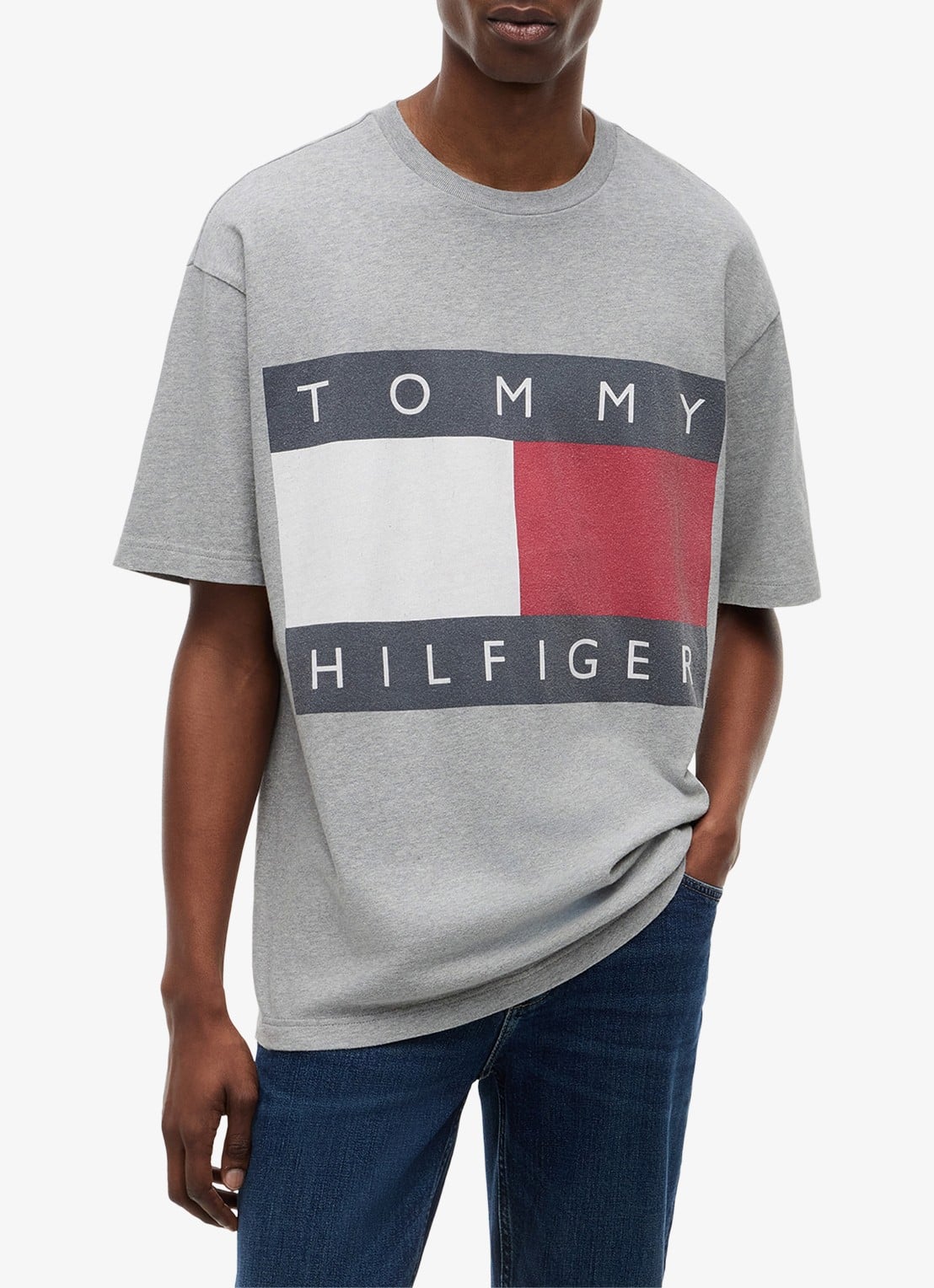 Tommy Hilfiger T-shirt met logo - detail lichtgrijs