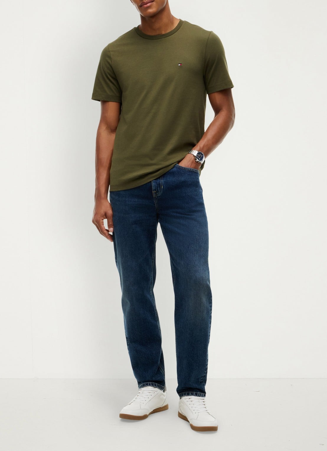 Tommy Hilfiger T-shirt met logo - voorkant 3 huntsman green-mt1 / groen