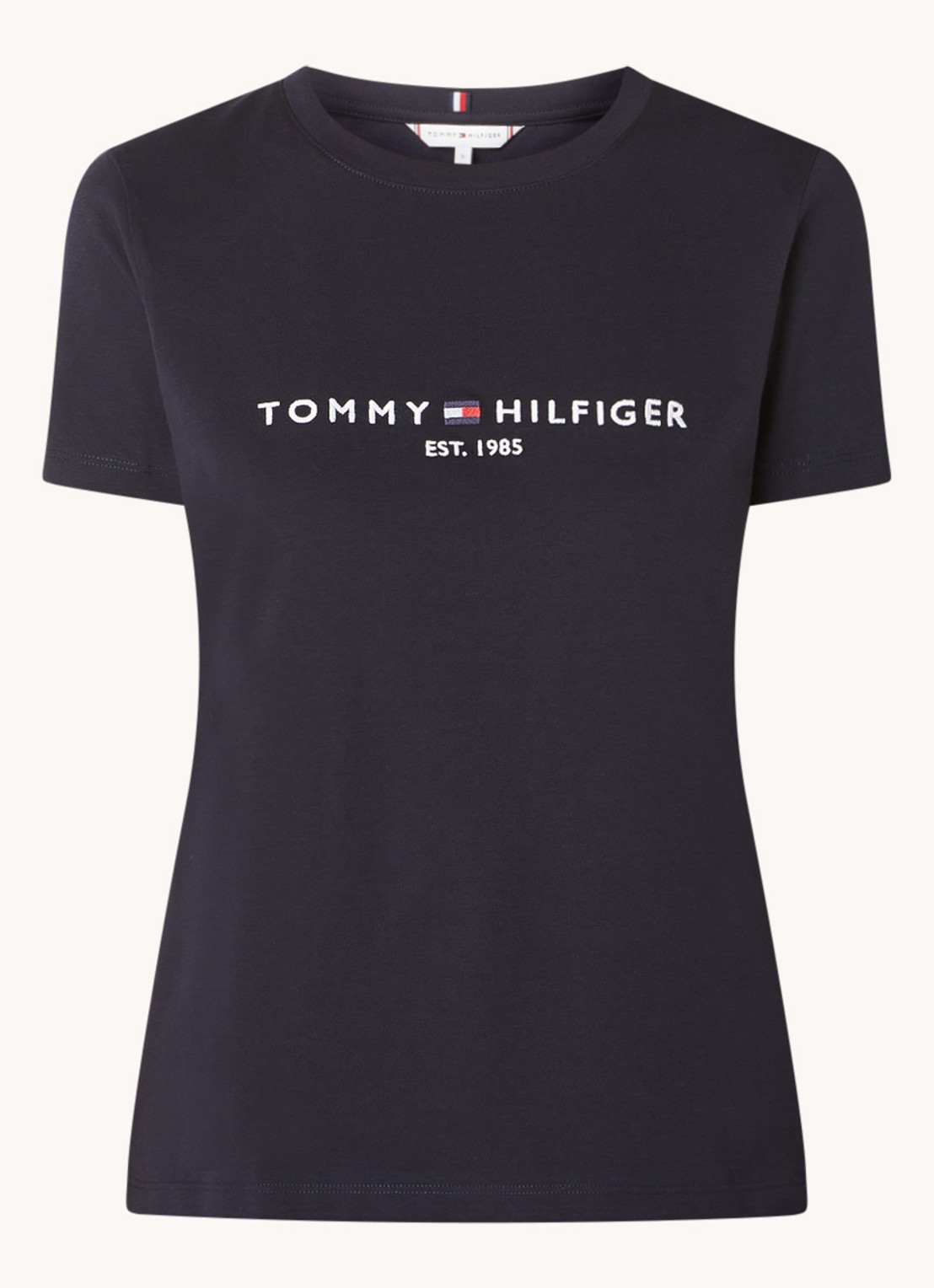 Tommy Hilfiger T-shirt met logoborduring en ronde hals - voorkant 2 lichtblauw