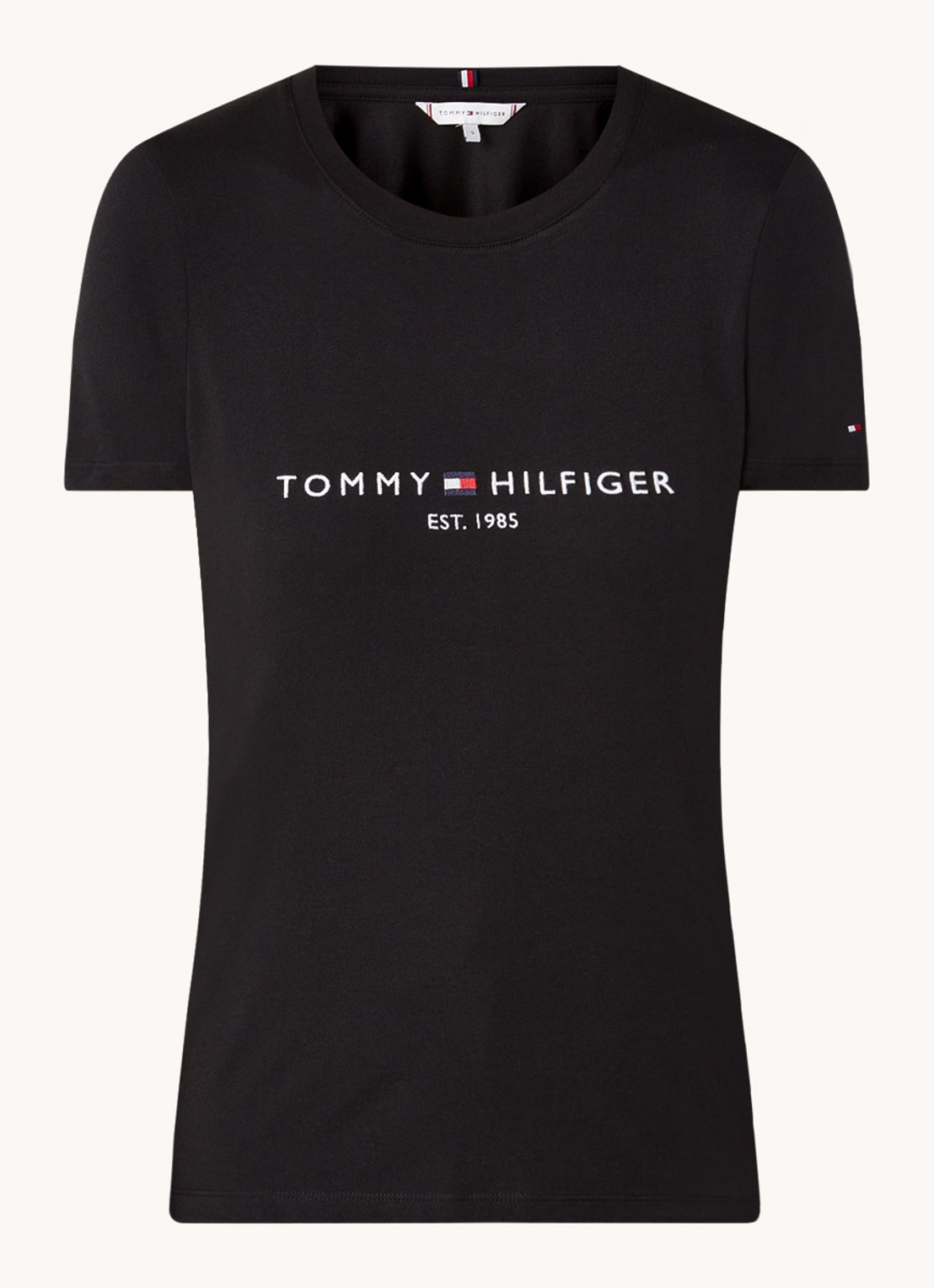 Tommy Hilfiger T-shirt met logoborduring en ronde hals - voorkant 2 zwart