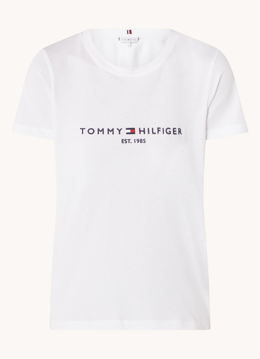 Tommy Hilfiger T-shirt met logoborduring en ronde hals - voorkant wit