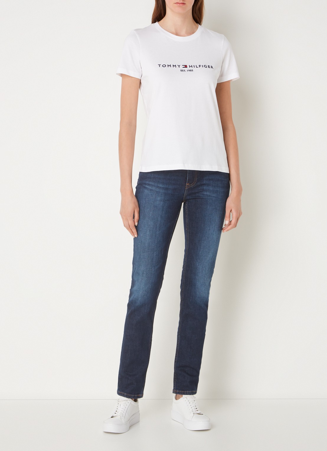 Tommy Hilfiger T-shirt met logoborduring en ronde hals - voorkant 2 wit