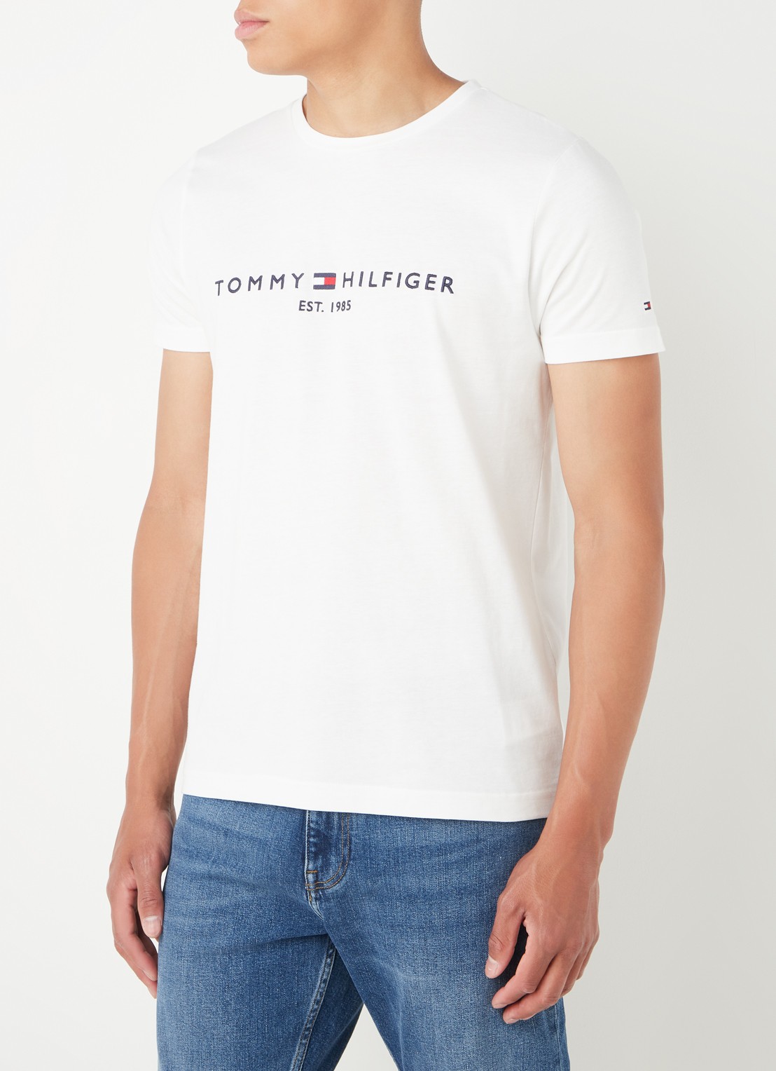 Tommy Hilfiger T-shirt met logoborduring en ronde hals - detail wit
