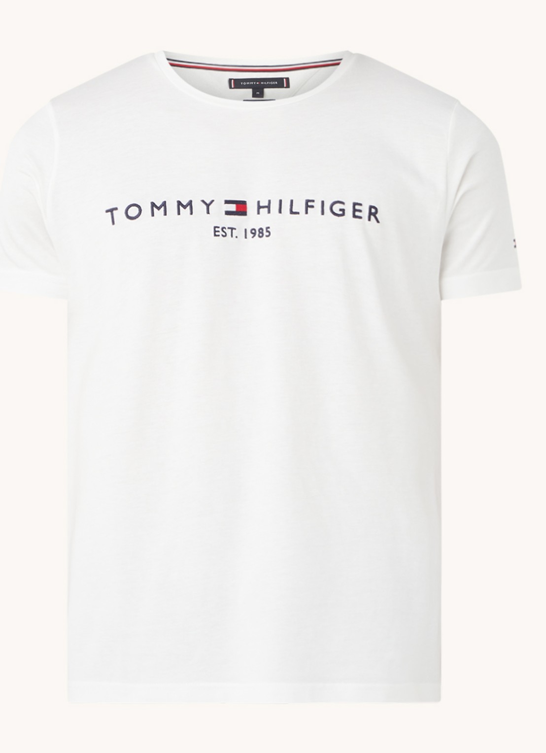 Tommy Hilfiger T-shirt met logoborduring en ronde hals - voorkant 2 wit