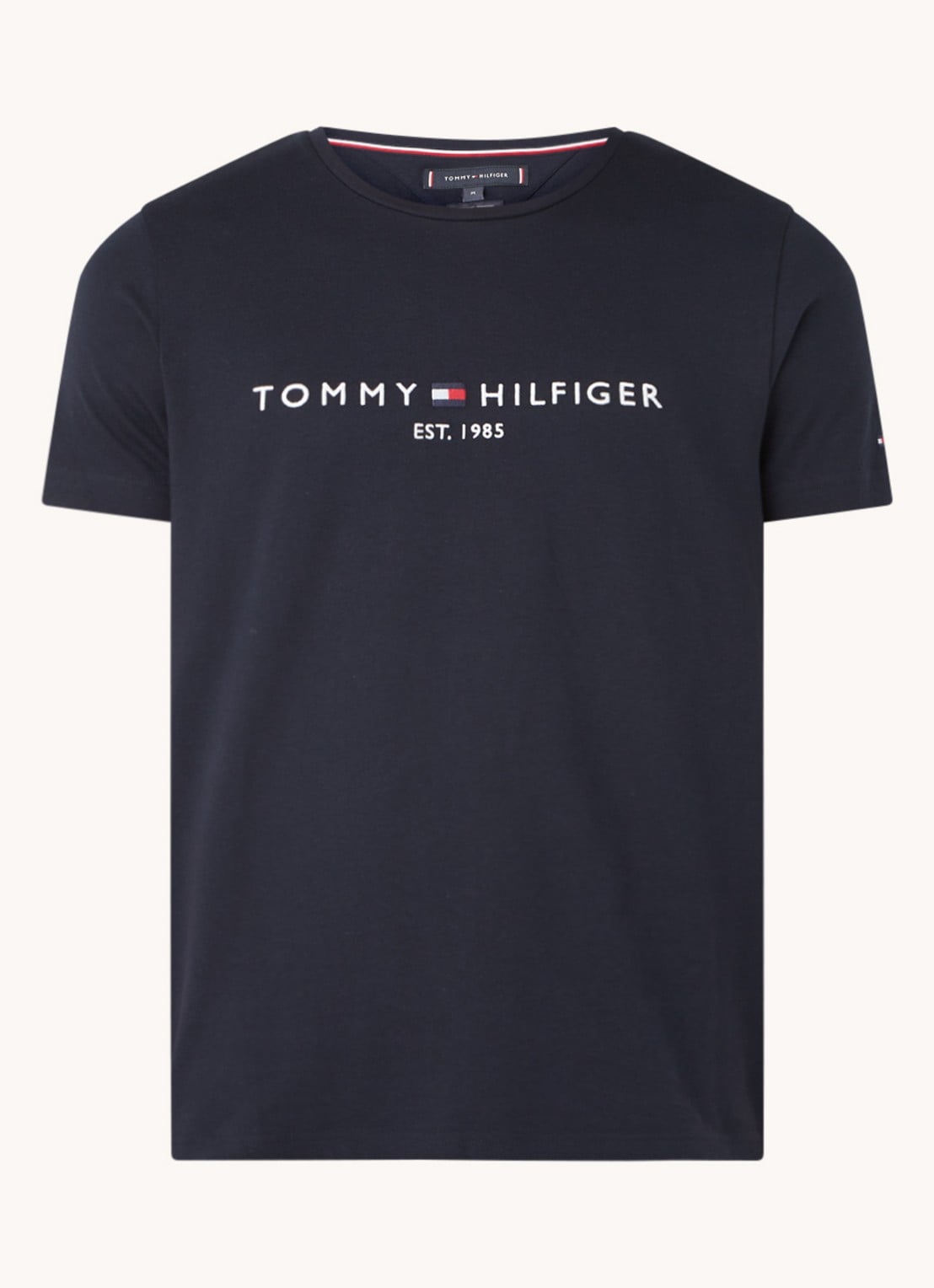 Tommy Hilfiger T-shirt met logoborduring en ronde hals - voorkant donkerblauw