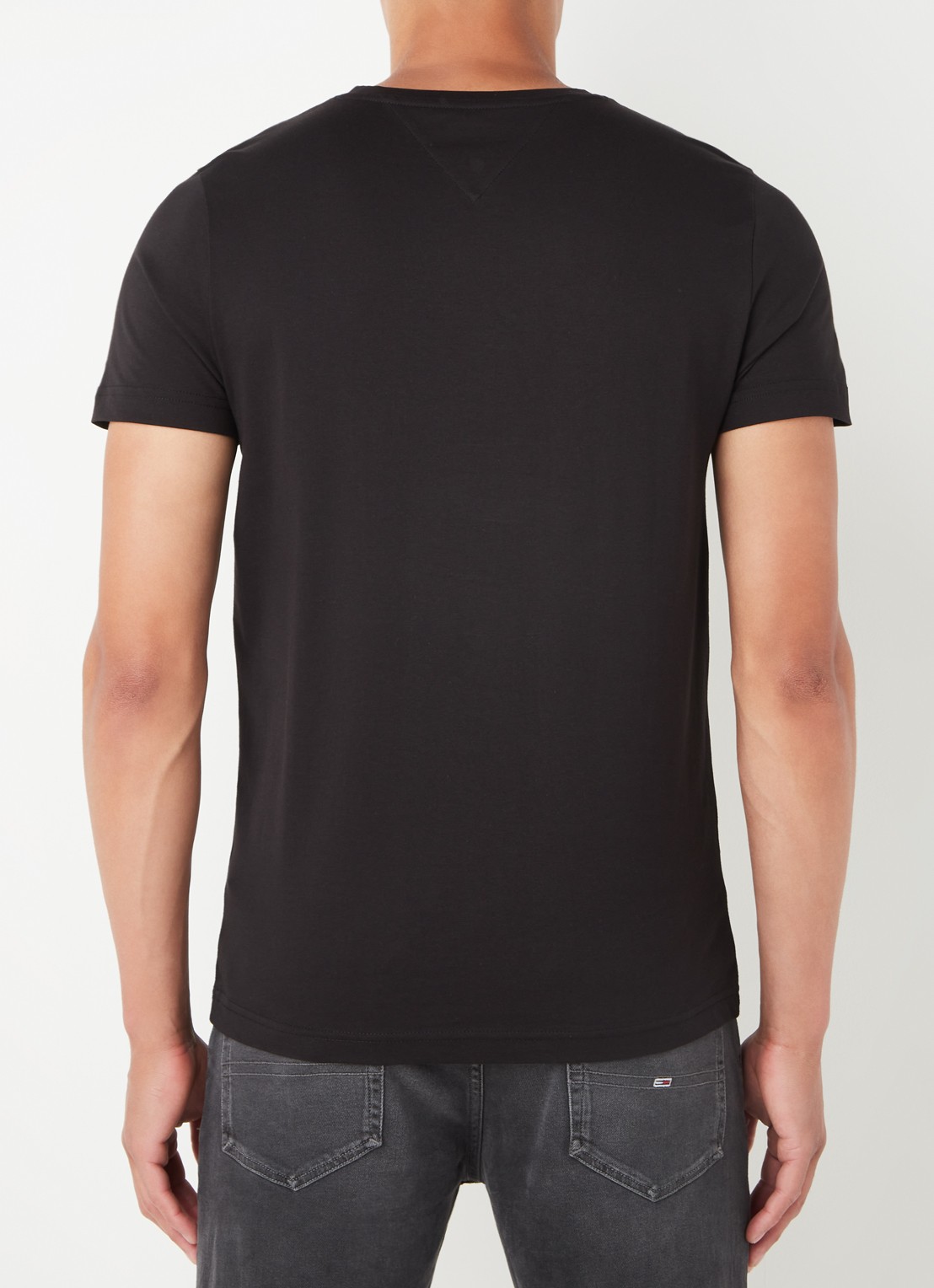 Tommy Hilfiger T-shirt met logoborduring en ronde hals - achterkant zwart