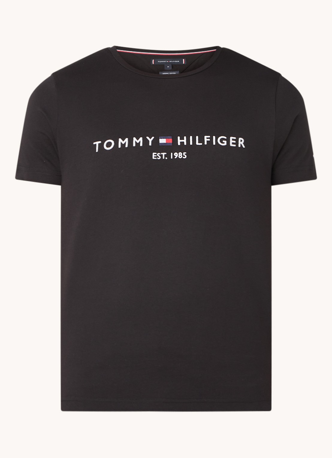 Tommy Hilfiger T-shirt met logoborduring en ronde hals - voorkant 3 zwart