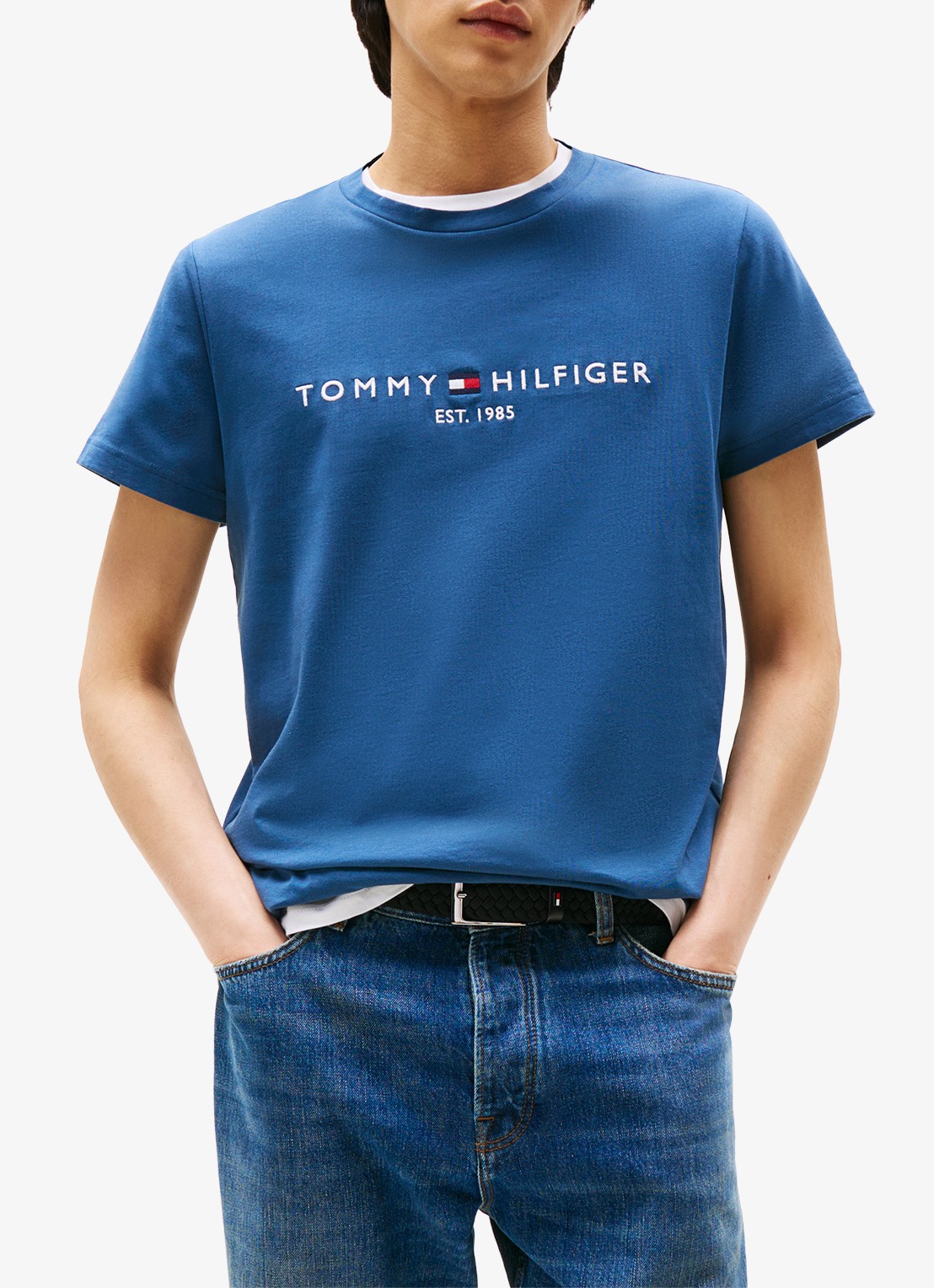Tommy Hilfiger T-shirt met logoborduring  - detail 4 aegean sea / blauw
