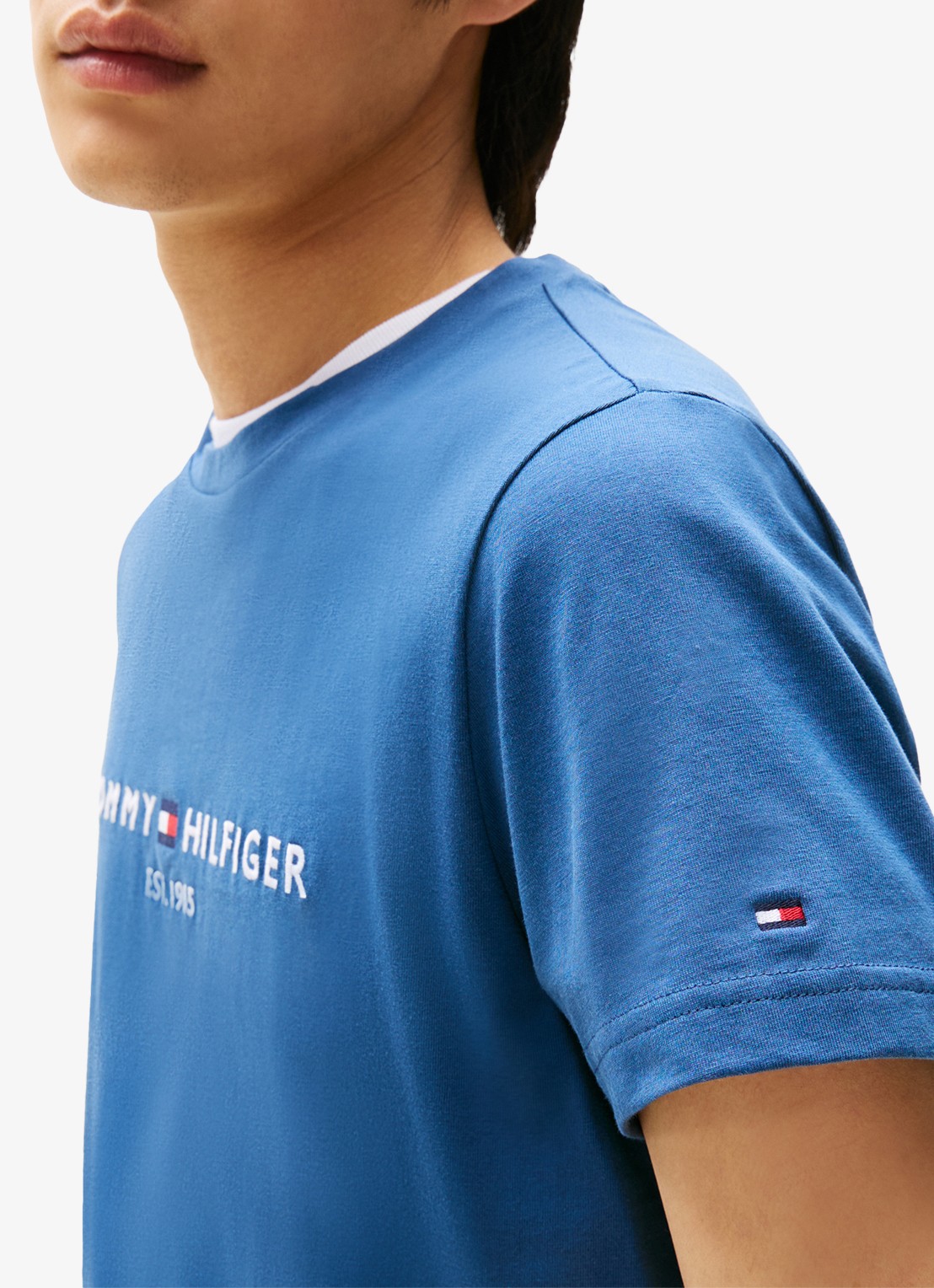 Tommy Hilfiger T-shirt met logoborduring  - detail 5 aegean sea / blauw