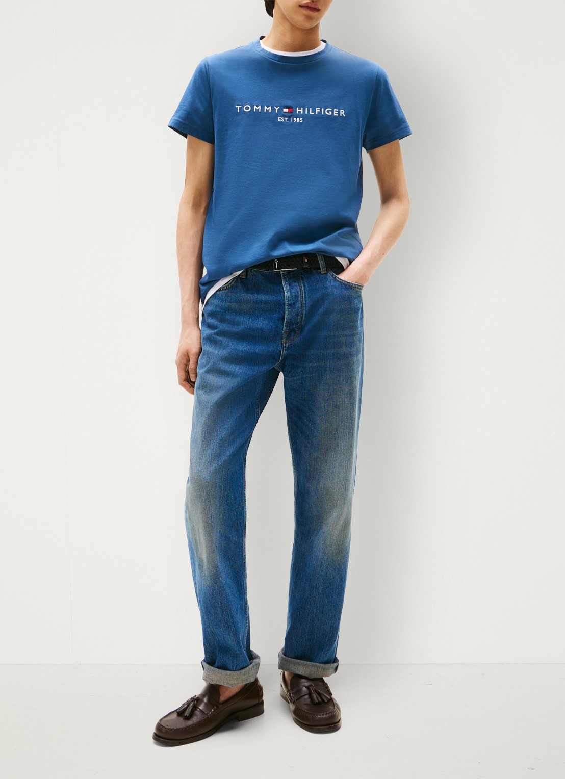 Tommy Hilfiger T-shirt met logoborduring  - voorkant 3 aegean sea / blauw