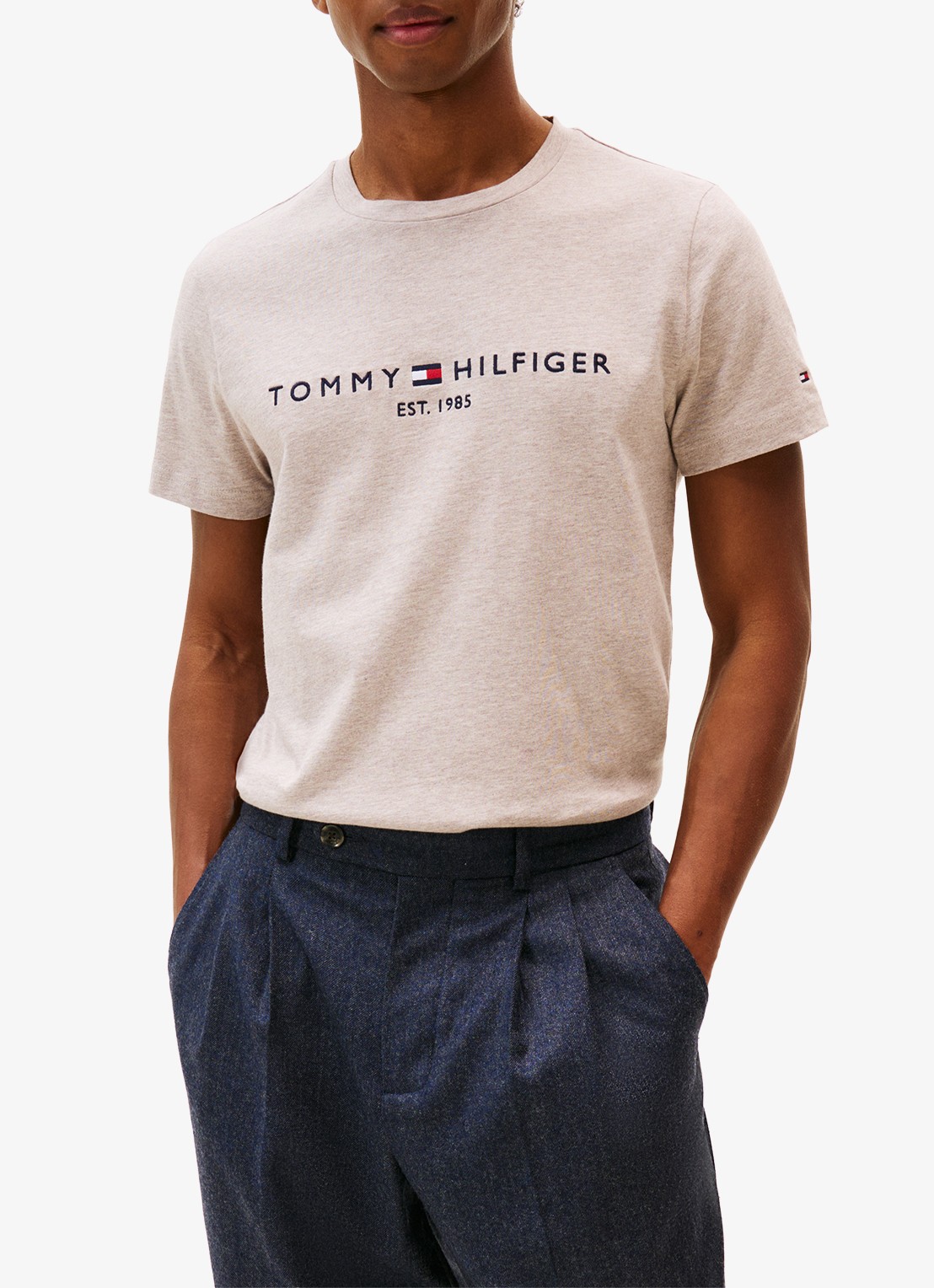 Tommy Hilfiger T-shirt met logoborduring  - detail 4 heathered pebble / beige
