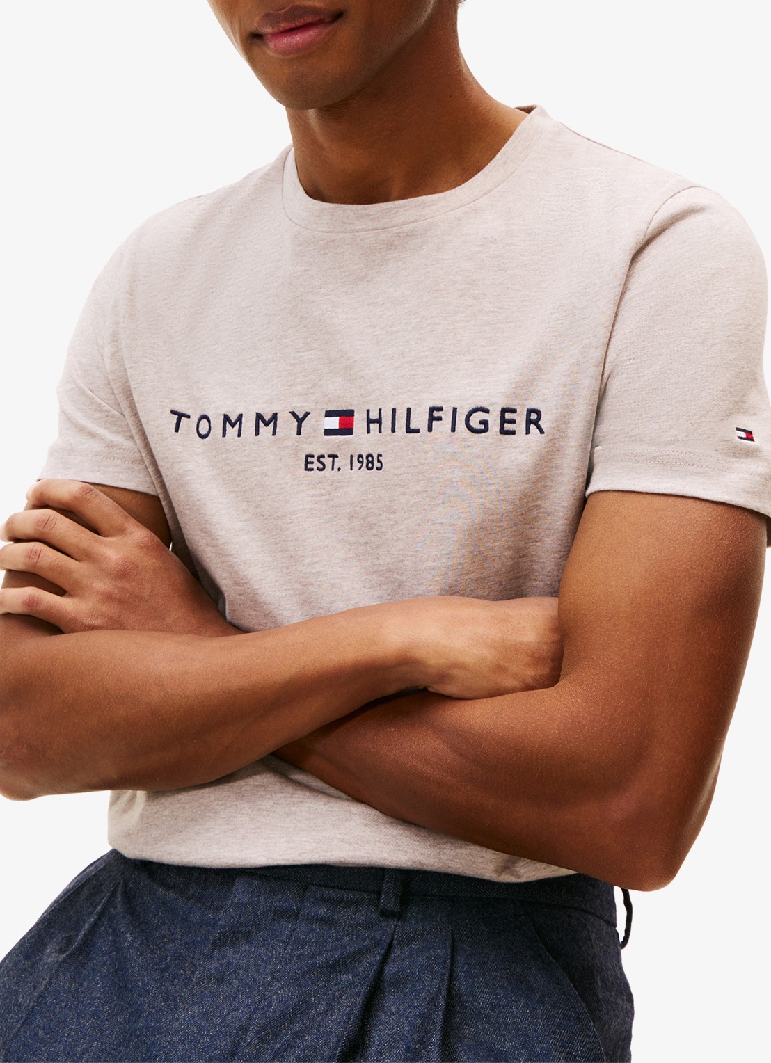 Tommy Hilfiger T-shirt met logoborduring  - detail 5 heathered pebble / beige