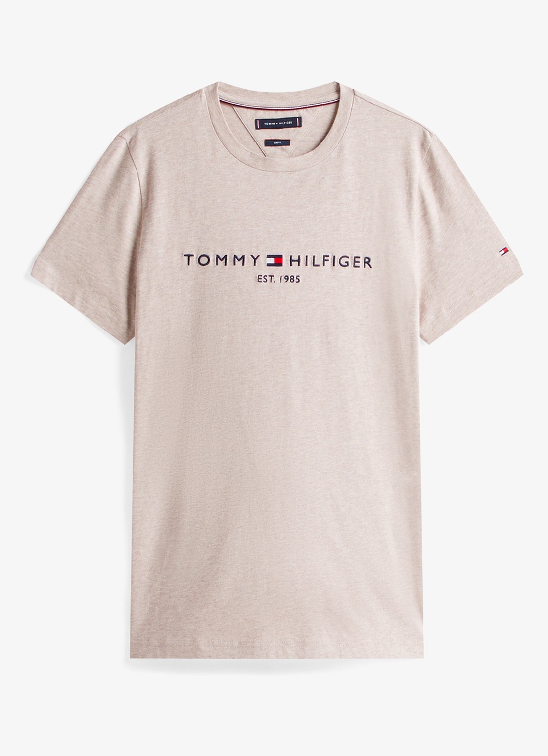 Tommy Hilfiger T-shirt met logoborduring  - voorkant 2 heathered pebble / beige