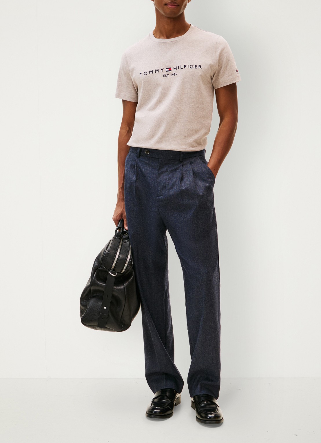 Tommy Hilfiger T-shirt met logoborduring  - voorkant 3 heathered pebble / beige