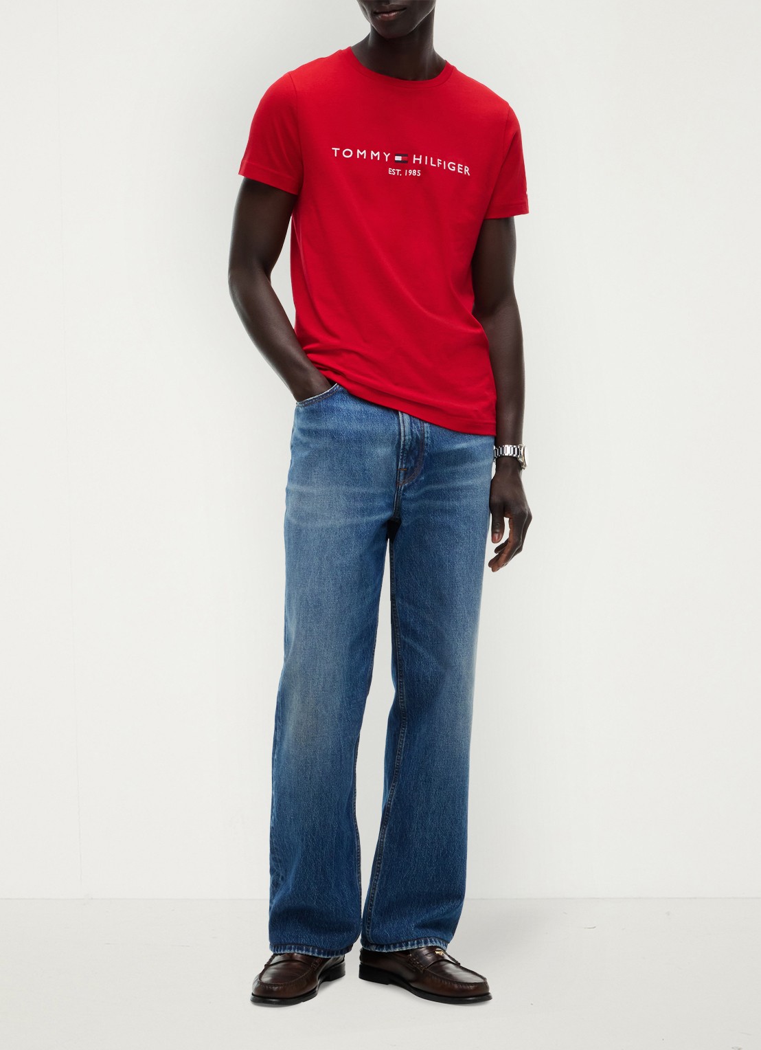 Tommy Hilfiger T-shirt met logoborduring  - voorkant 3 medium red / white-xld