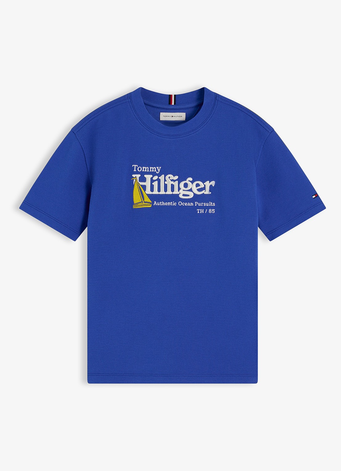 Tommy Hilfiger T-shirt met logoborduring - voorkant blauw