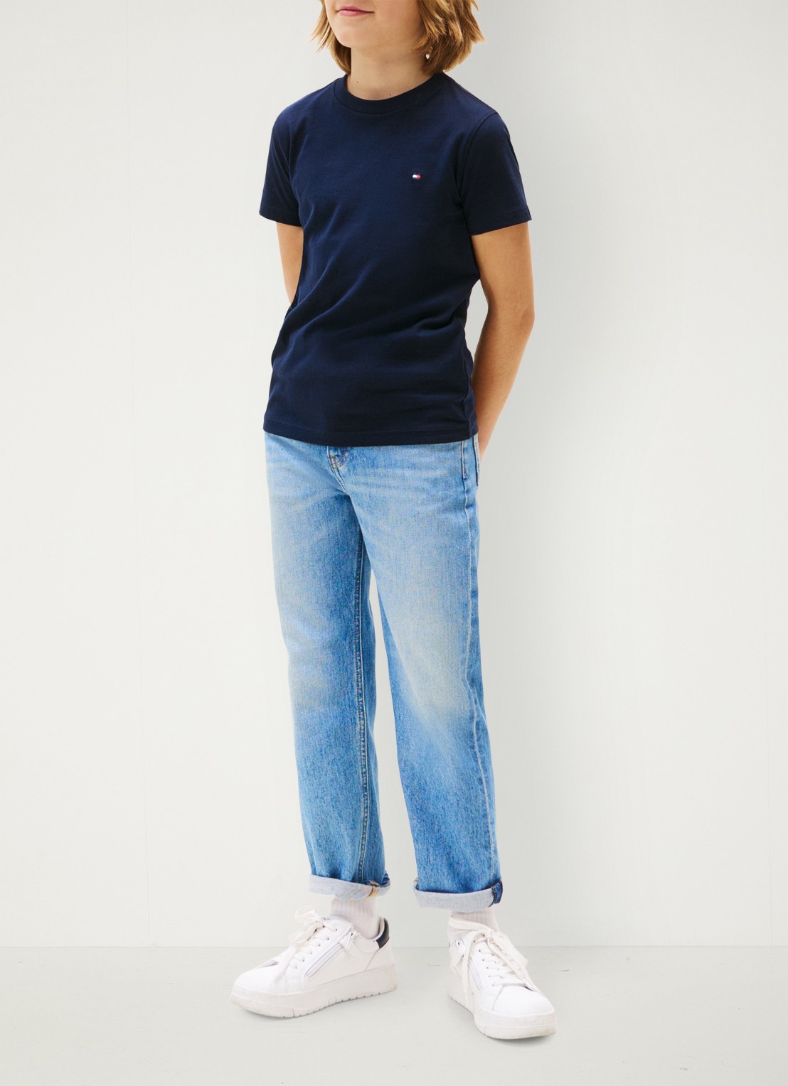 Tommy Hilfiger T-shirt met logoborduring - voorkant 3 dark night navy-c1g