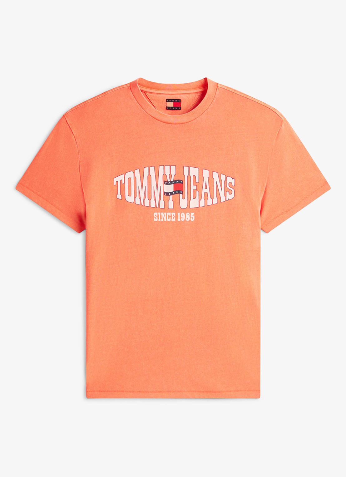 Tommy Hilfiger T-shirt met logoprint - voorkant koraalrood