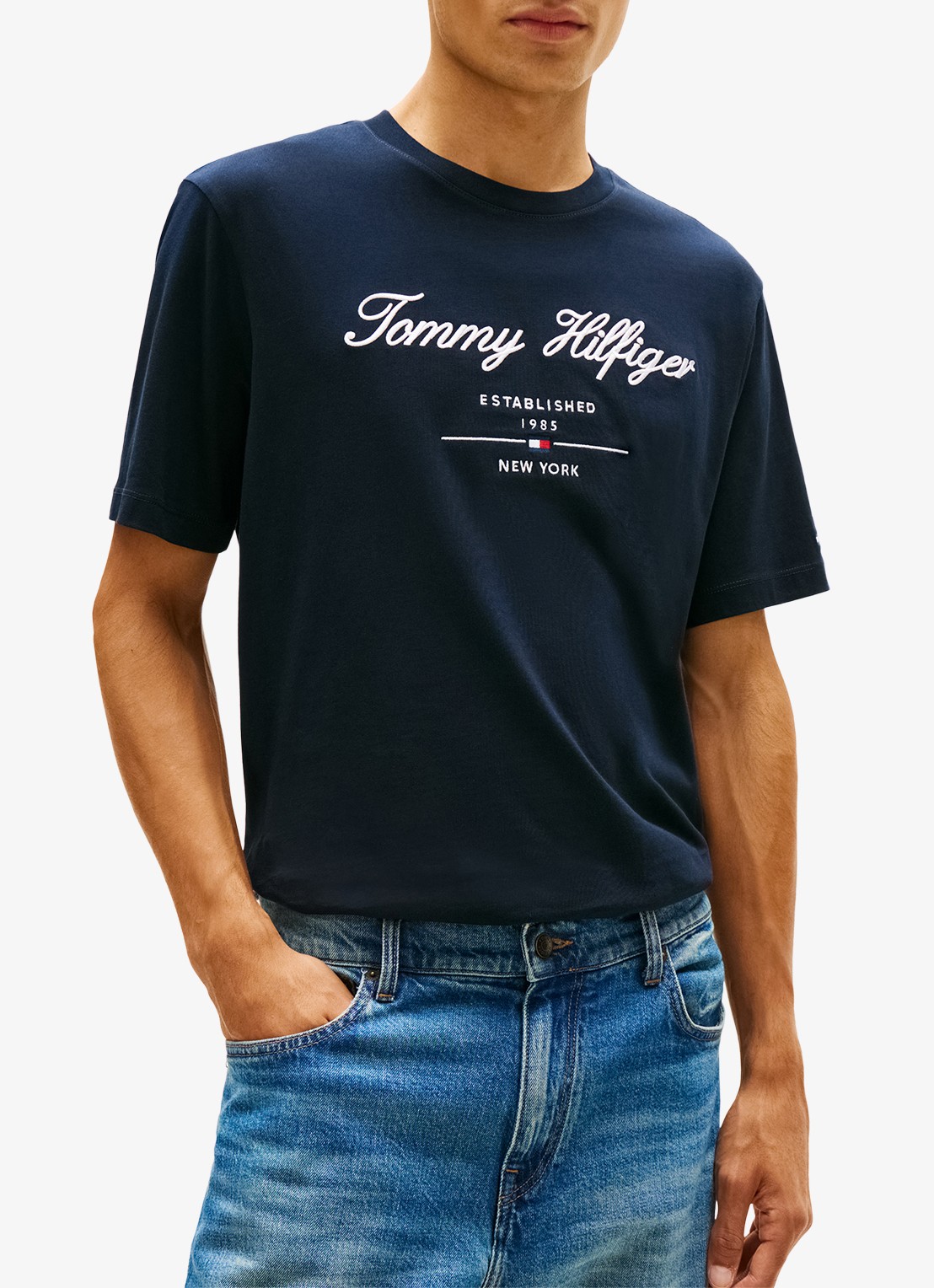 Tommy Hilfiger T-shirt met logoprint - detail 2 donkerblauw