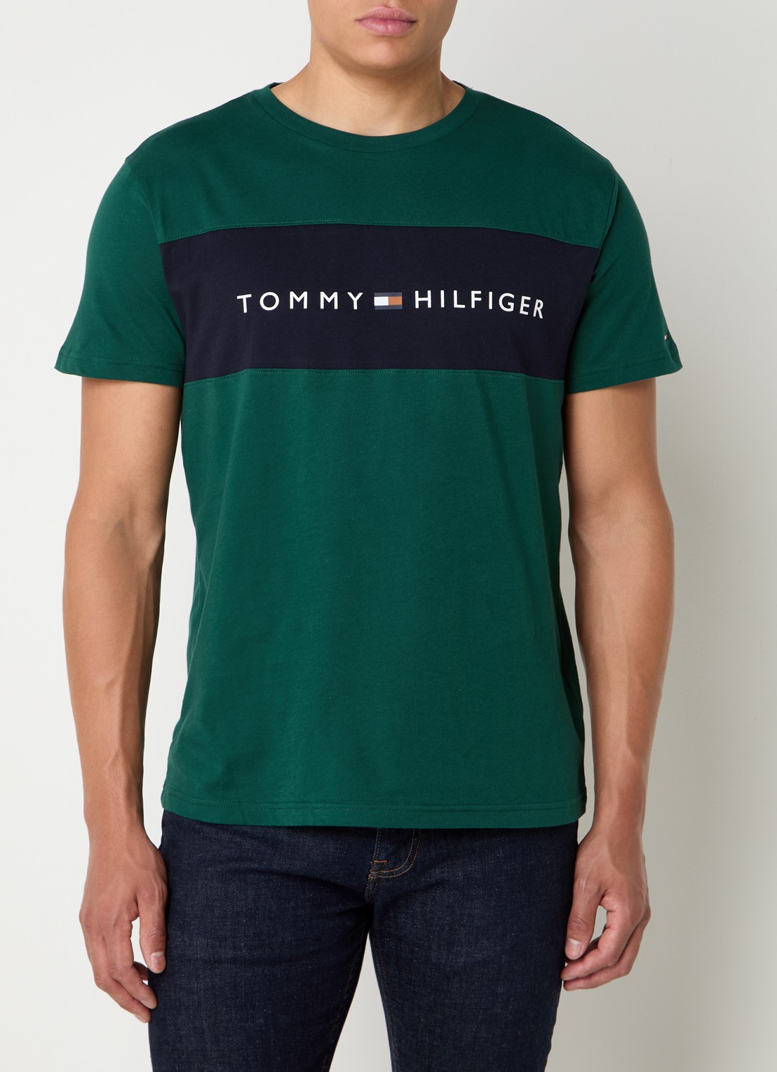 Tommy Hilfiger T-shirt met logoprint - detail donkergroen