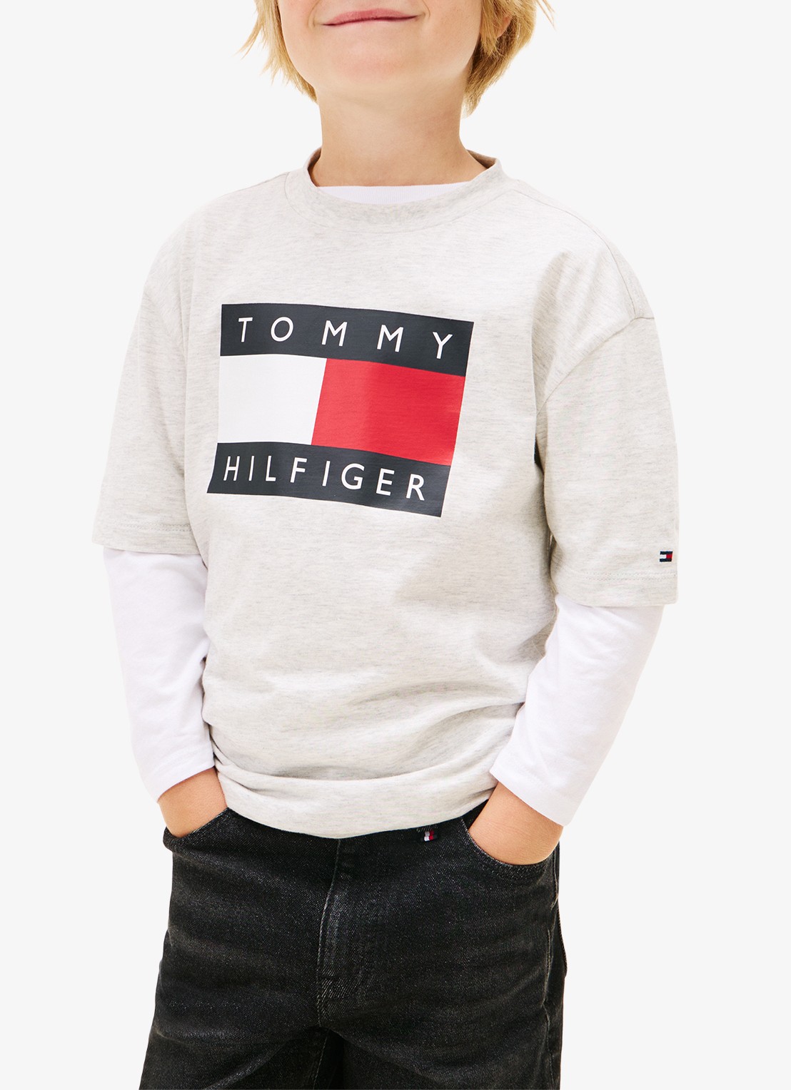Tommy Hilfiger T-shirt met logoprint - detail 2 lichtgrijs