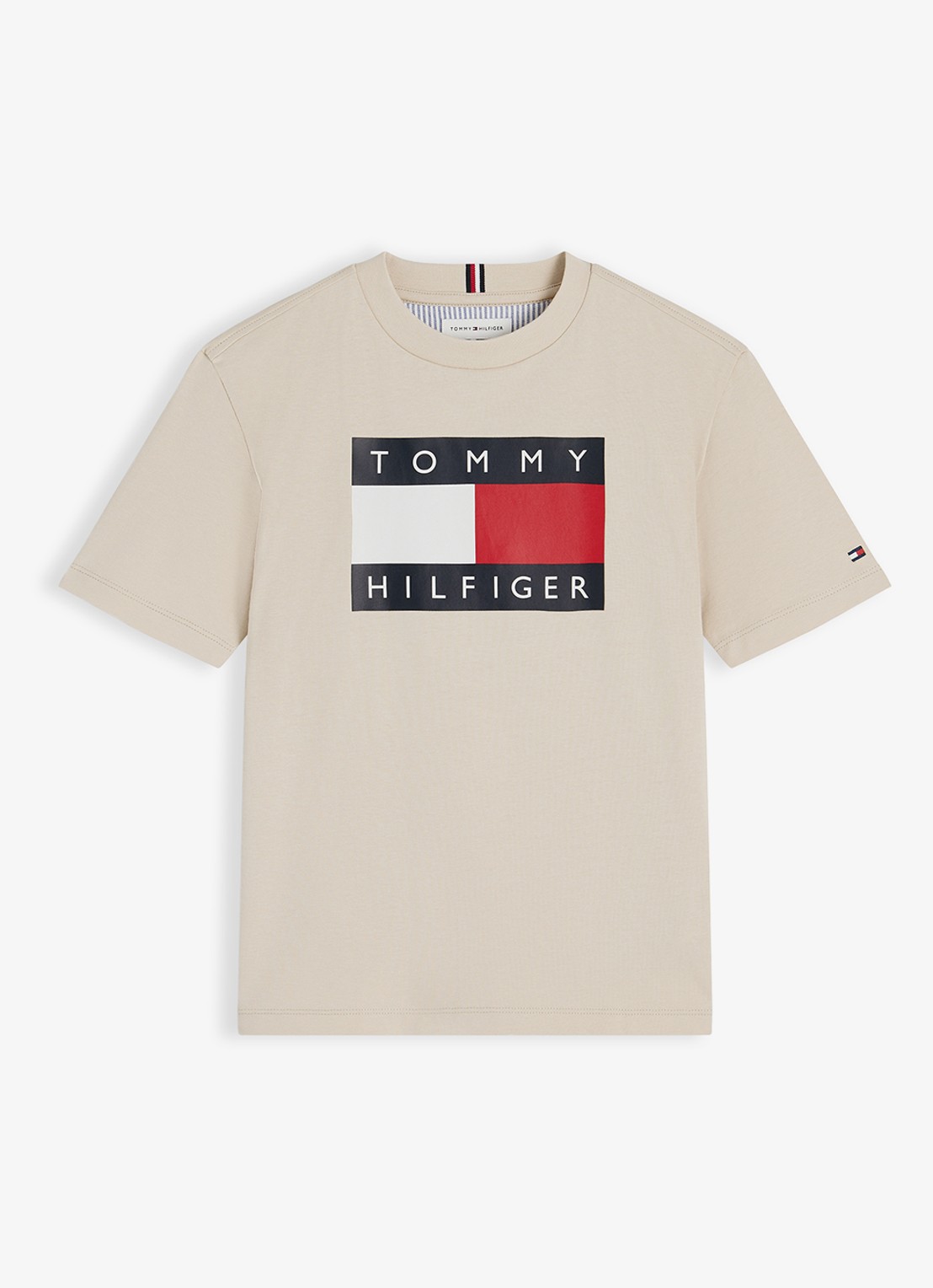 Tommy Hilfiger T-shirt met logoprint - voorkant beige