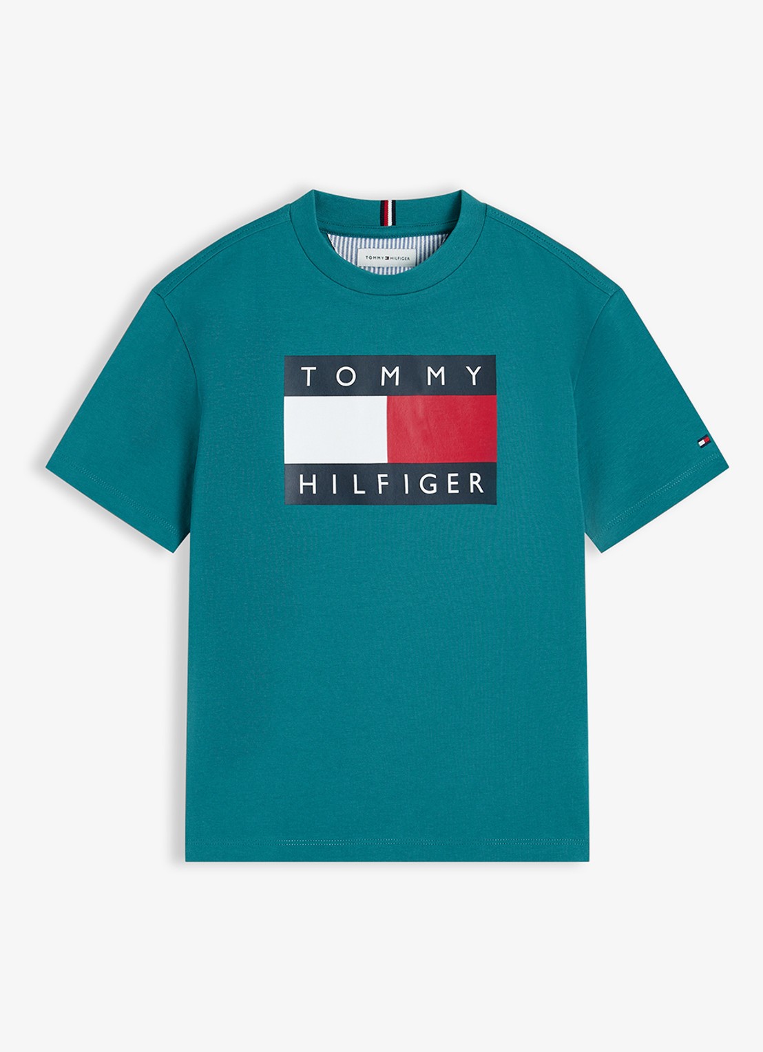 Tommy Hilfiger T-shirt met logoprint - voorkant turquoise