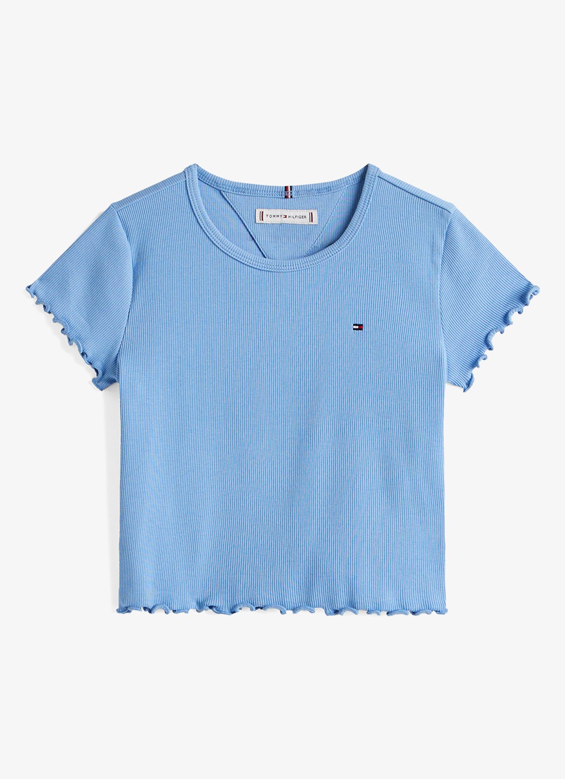 Tommy Hilfiger T-shirt met ribstructuur en logo - voorkant 2 blauw