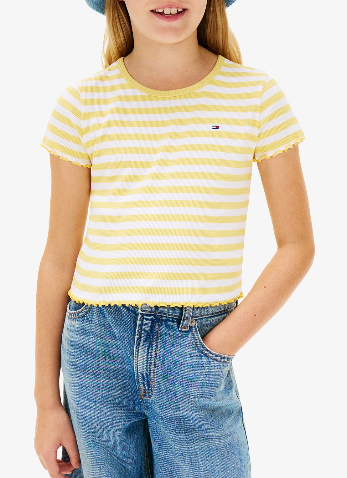 Tommy Hilfiger T-shirt met ribstructuur en logo - detail 3 lichtgeel