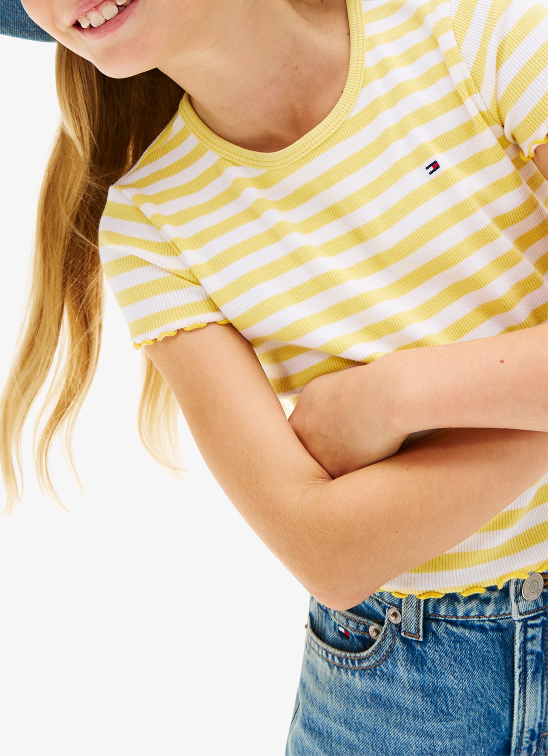 Tommy Hilfiger T-shirt met ribstructuur en logo - detail 4 lichtgeel
