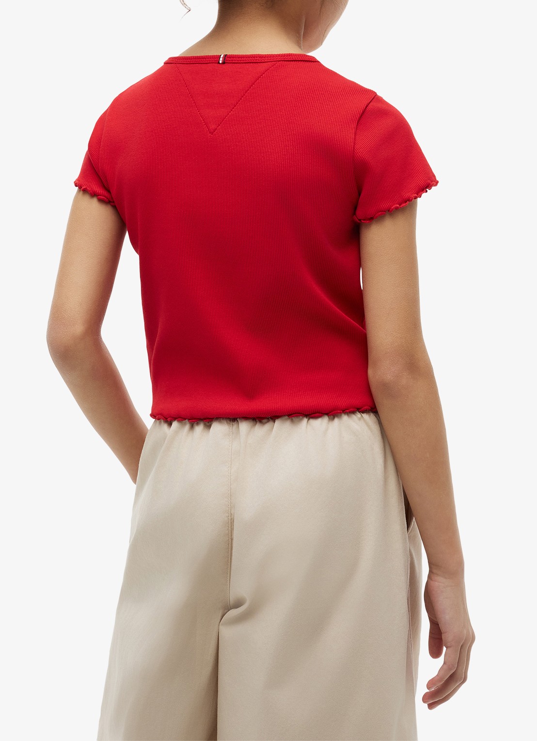 Tommy Hilfiger T-shirt met ribstructuur en logo - achterkant rood