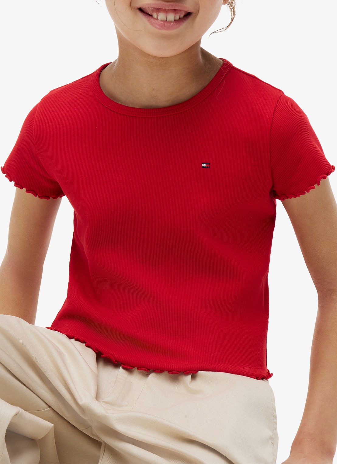 Tommy Hilfiger T-shirt met ribstructuur en logo - detail 5 rood