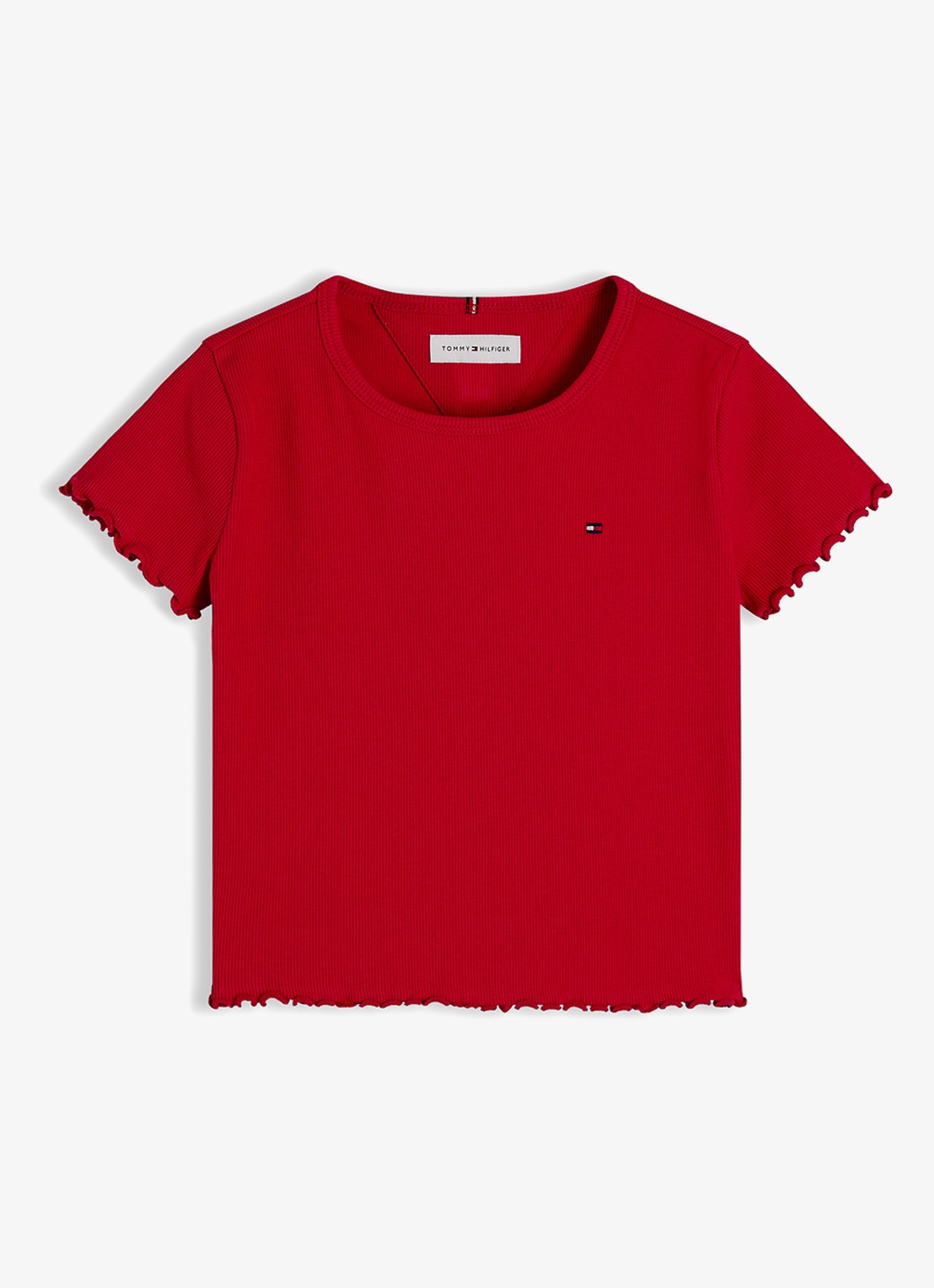 Tommy Hilfiger T-shirt met ribstructuur en logo - voorkant 2 rood