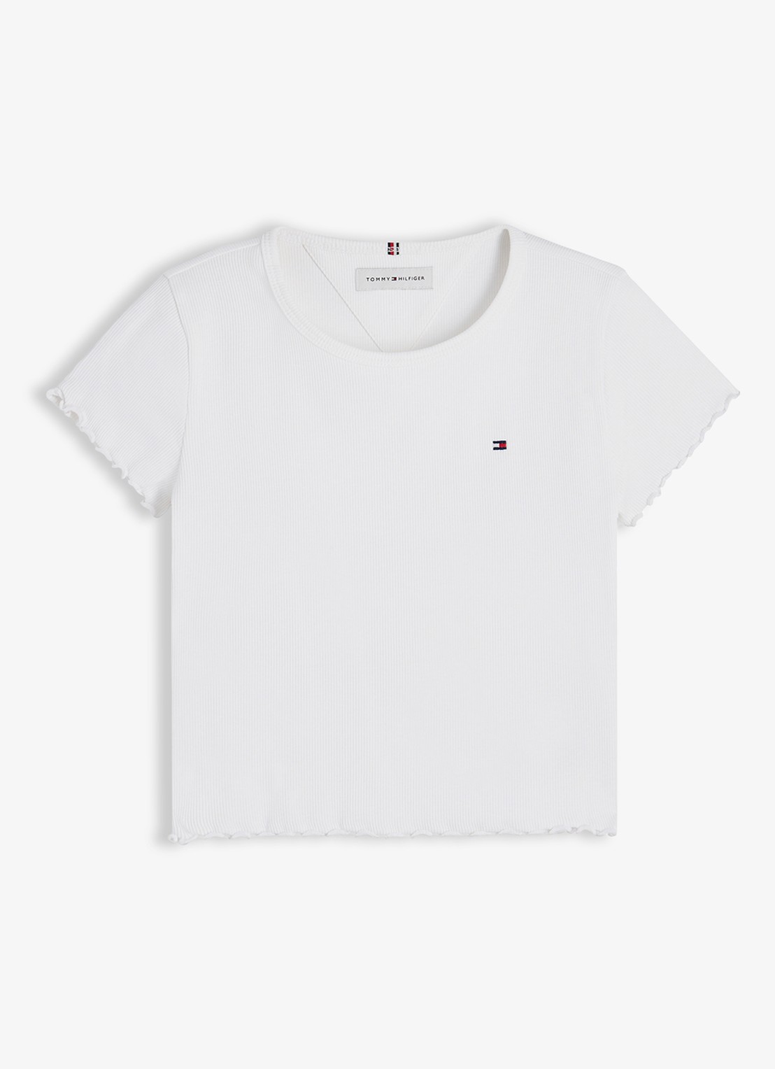 Tommy Hilfiger T-shirt met ribstructuur en logo - voorkant 4 wit