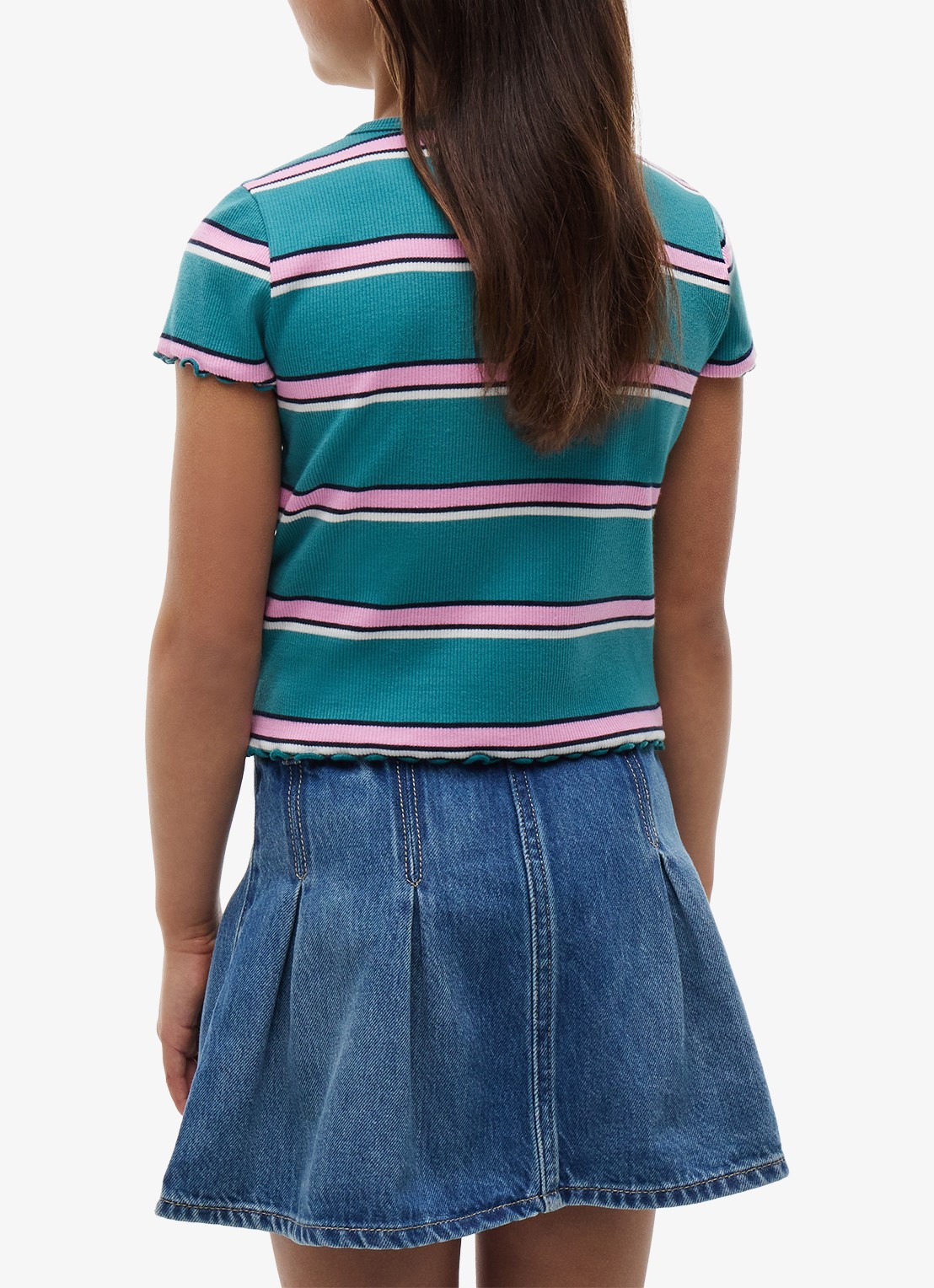 Tommy Hilfiger T-shirt met ribstructuur en logo - achterkant 3 turquoise