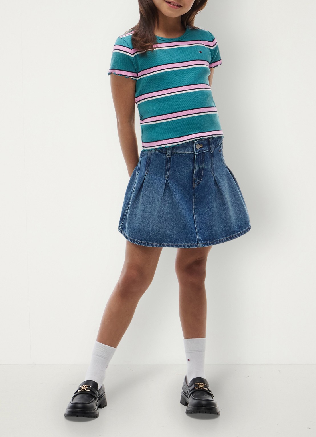 Tommy Hilfiger T-shirt met ribstructuur en logo - voorkant 2 turquoise