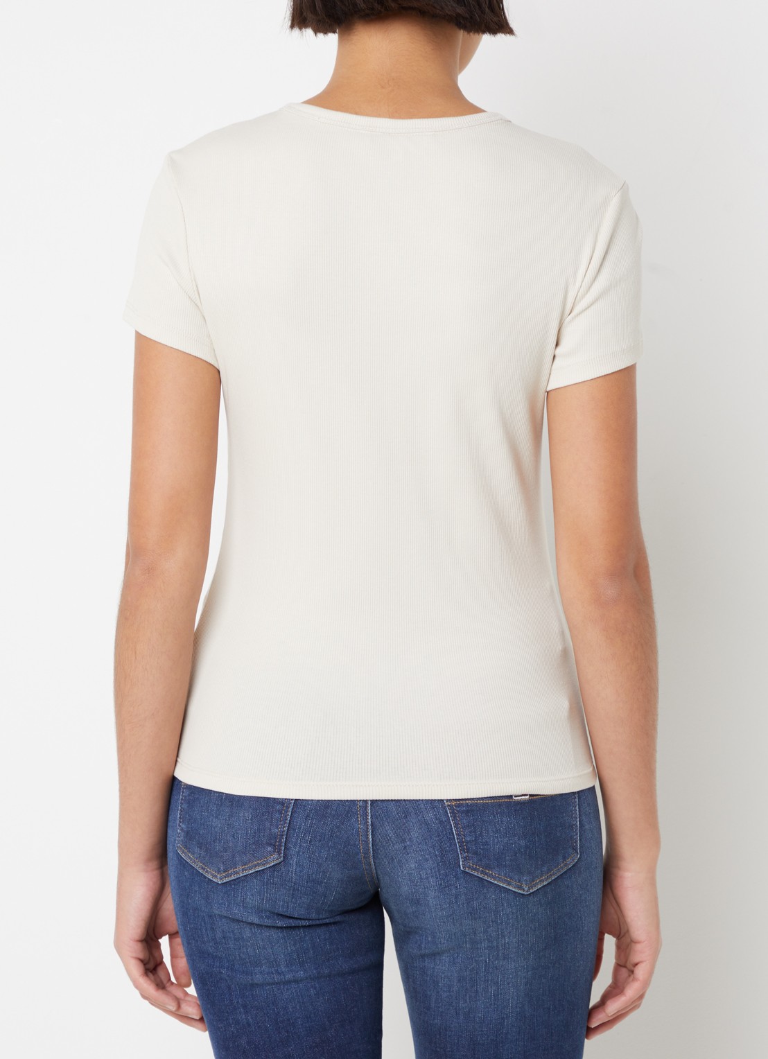 Tommy Hilfiger T-shirt met ribstructuur en logoborduring - achterkant creme