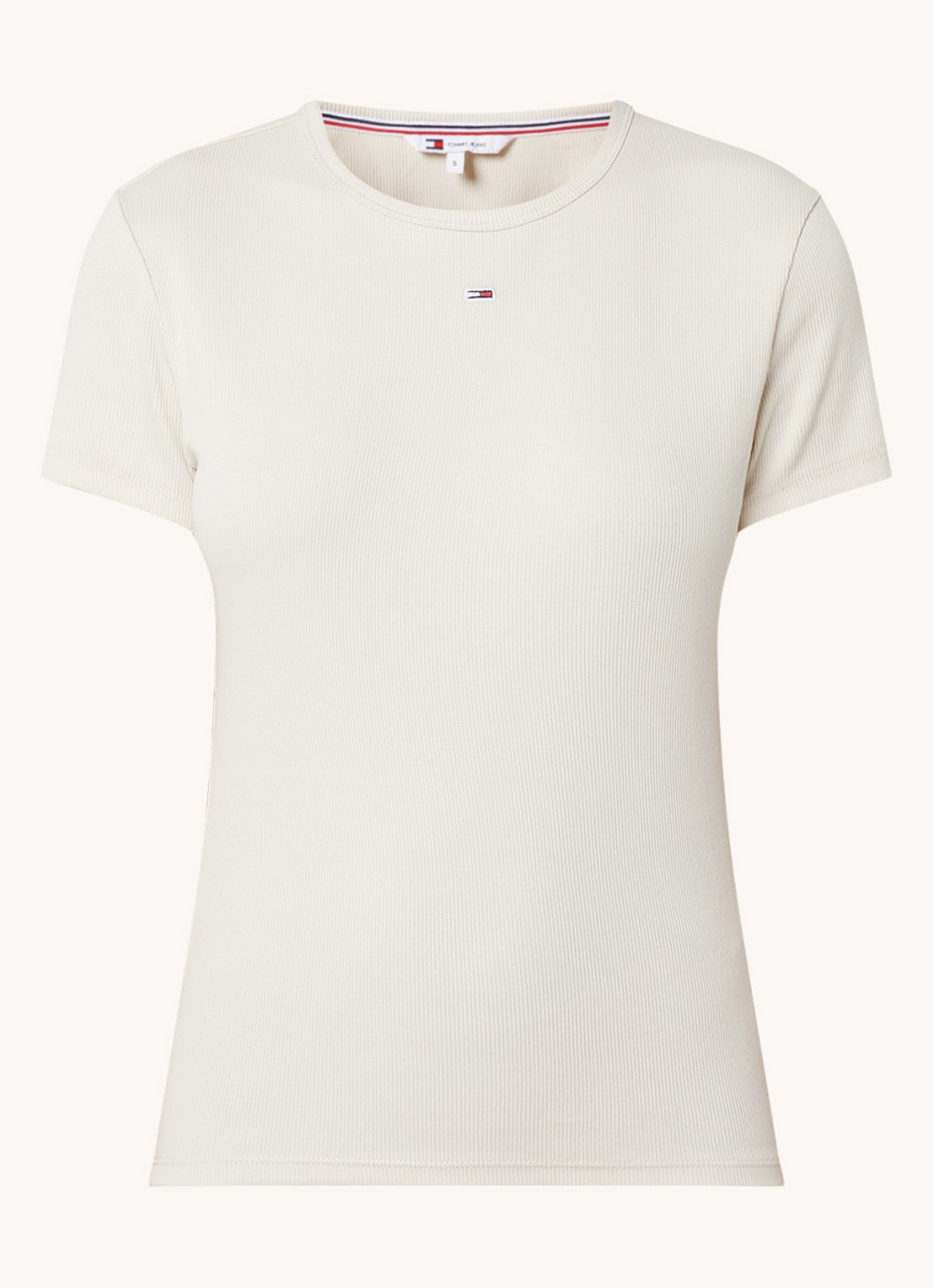 Tommy Hilfiger T-shirt met ribstructuur en logoborduring - voorkant 2 creme