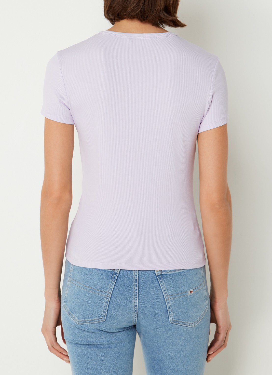 Tommy Hilfiger T-shirt met ribstructuur en logoborduring - achterkant 3 lila