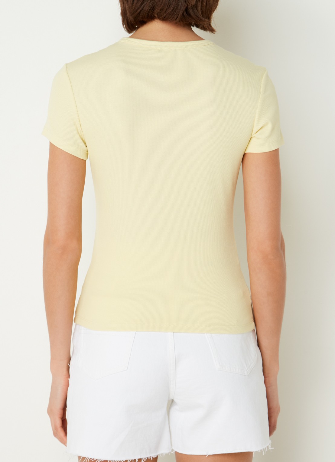 Tommy Hilfiger T-shirt met ribstructuur en logoborduring - achterkant 4 lichtgeel