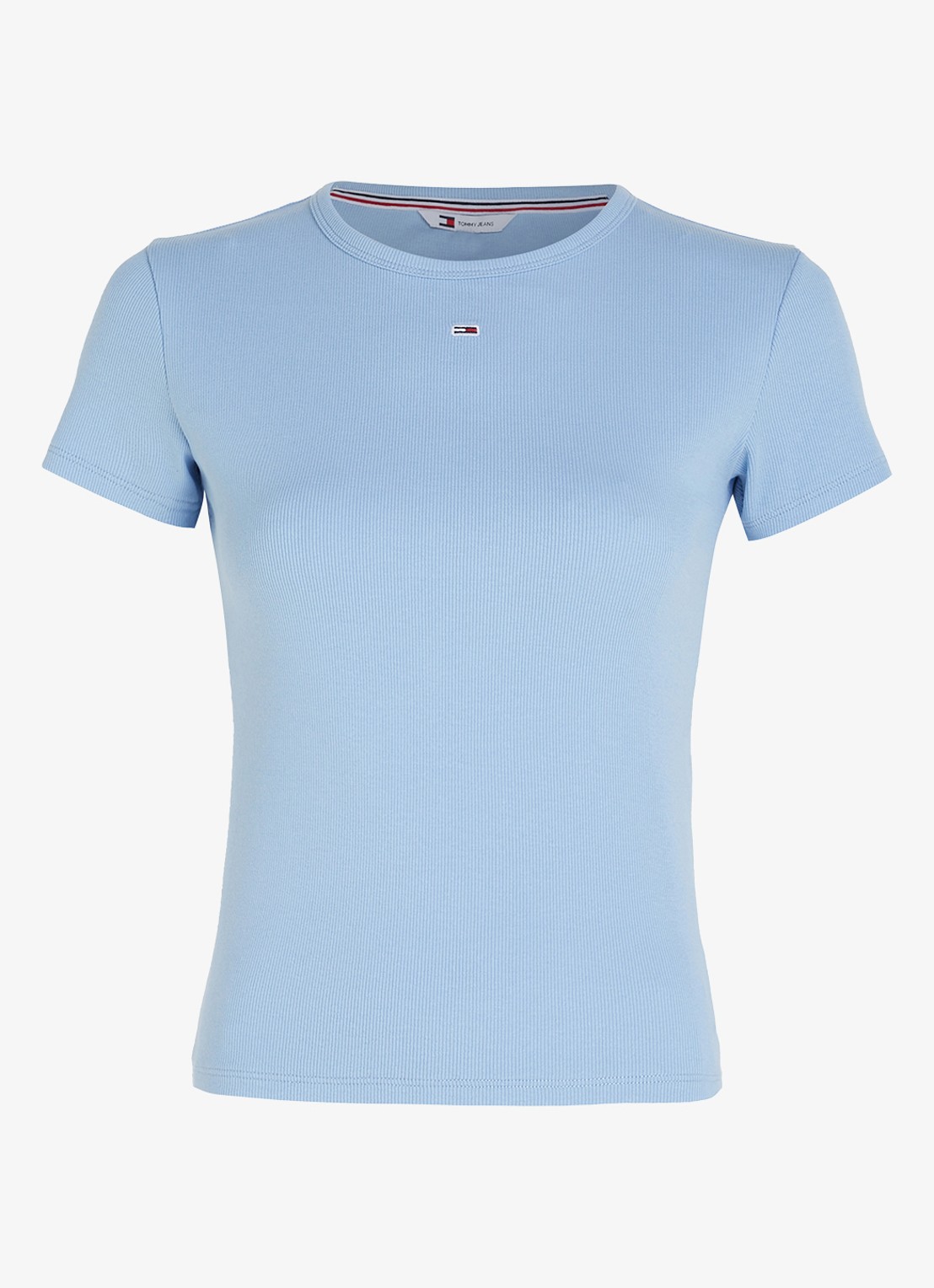 Tommy Hilfiger T-shirt met ribstructuur en logoborduring - voorkant staalblauw