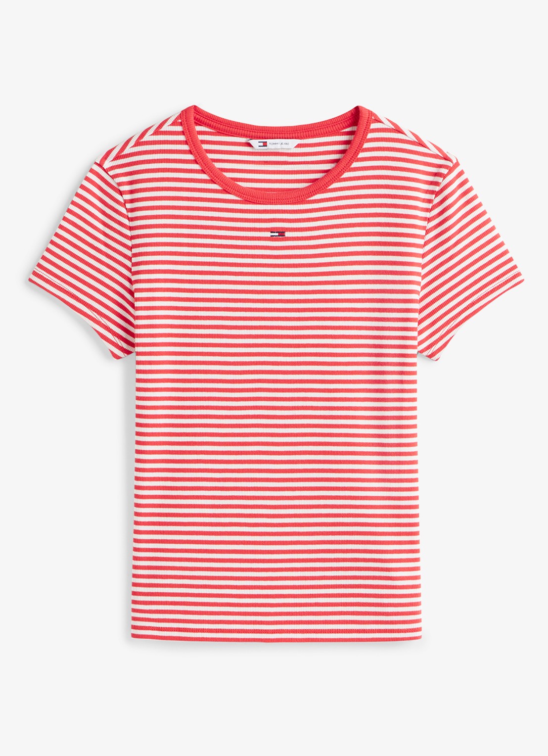 Tommy Hilfiger T-shirt met ribstructuur en logoborduring - voorkant 3 rood