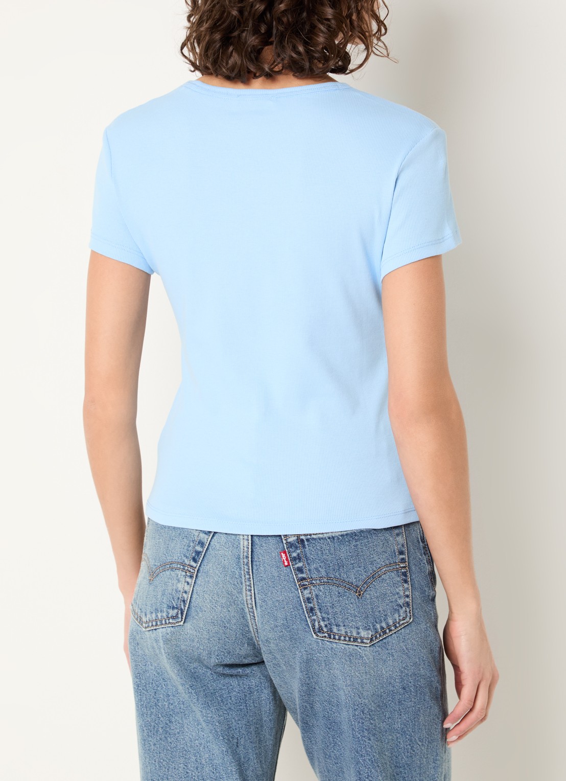 Tommy Hilfiger T-shirt met ribstructuur en logoborduring - achterkant blauwgrijs