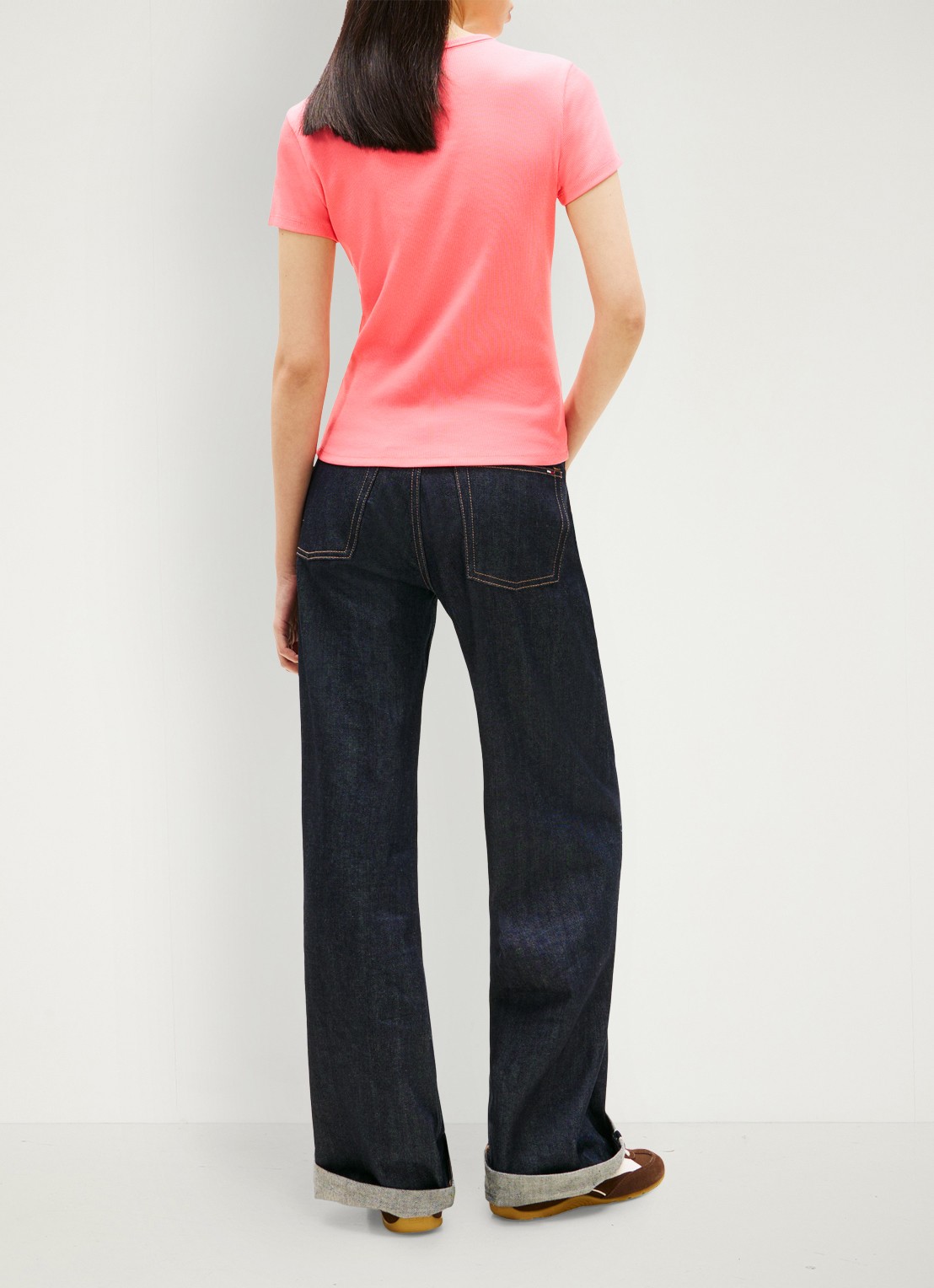 Tommy Hilfiger T-shirt met ribstructuur en logoborduring - achterkant 5 roze