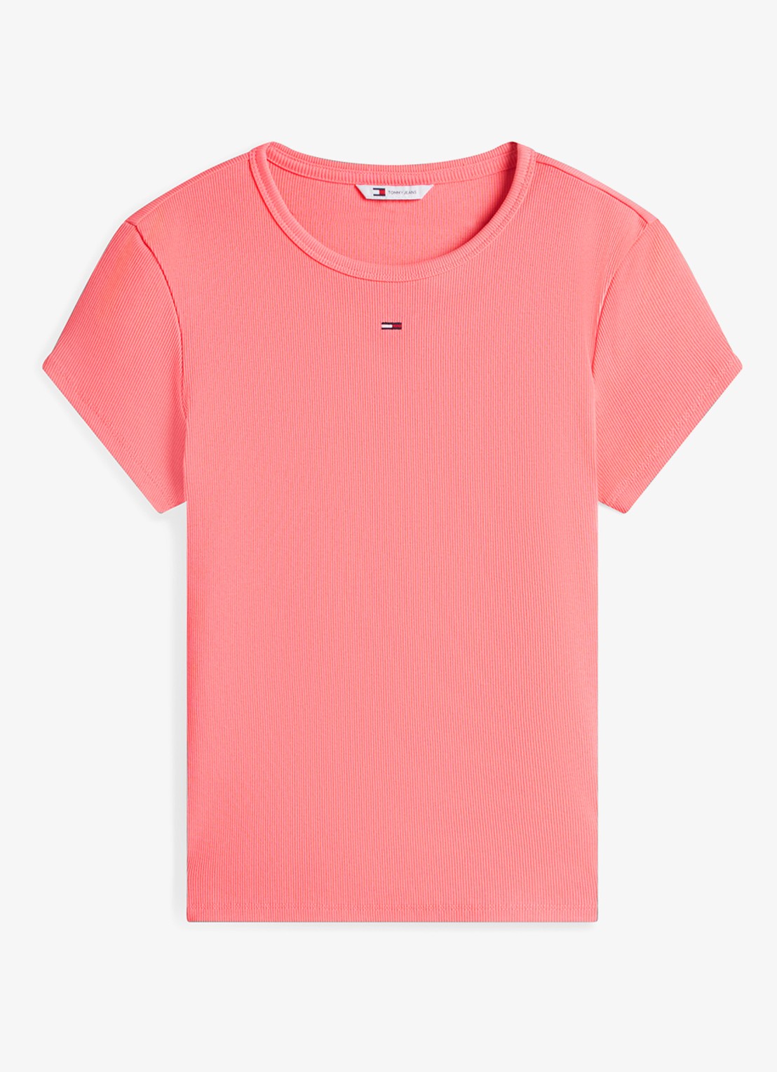 Tommy Hilfiger T-shirt met ribstructuur en logoborduring - voorkant 3 roze