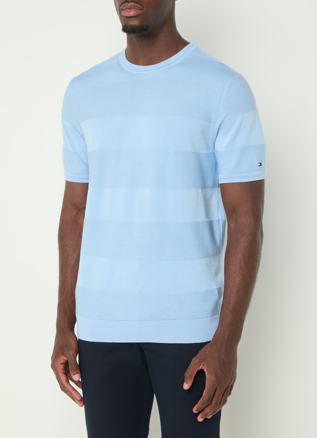Tommy Hilfiger T-shirt met ribstructuur - detail lichtblauw