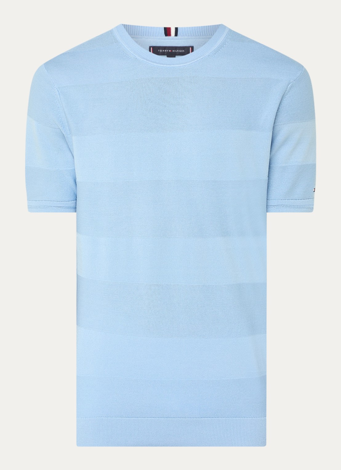 Tommy Hilfiger T-shirt met ribstructuur - voorkant 3 lichtblauw