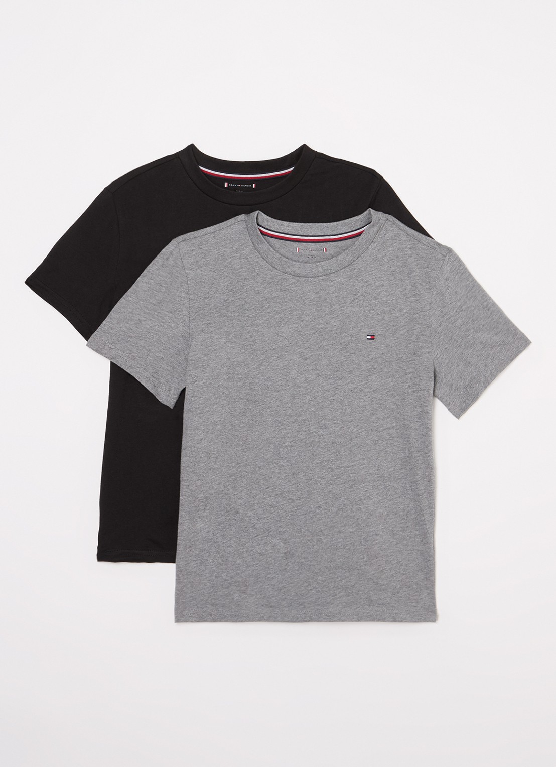 Tommy Hilfiger T-shirt met ronde hals in 2-pack - voorkant middengrijs